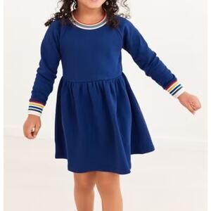 Hanna Andersson Girls 10 Rainbow Cuff Knit French Terry Dress Navy Blue
